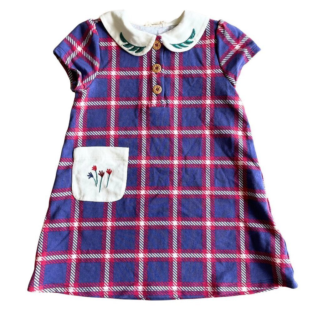 Finding Foxtale Girl's 96% Cotton Windowpane Plaid Peter Pan Collar Dress - Sz 2